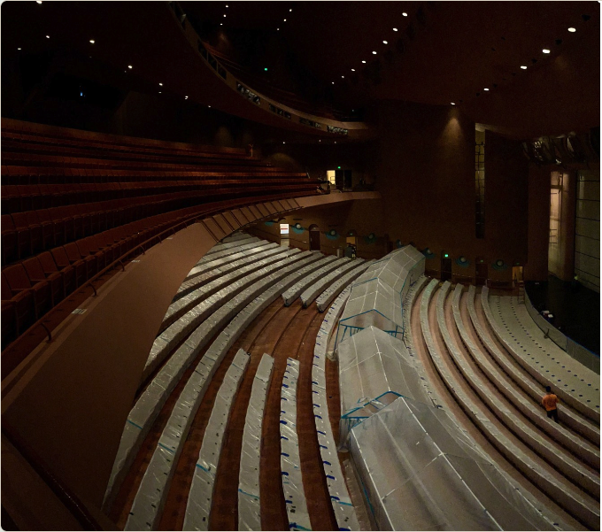 specialty containment-structure at Gammage Auditorium for floor resurfacing at Arizona State University